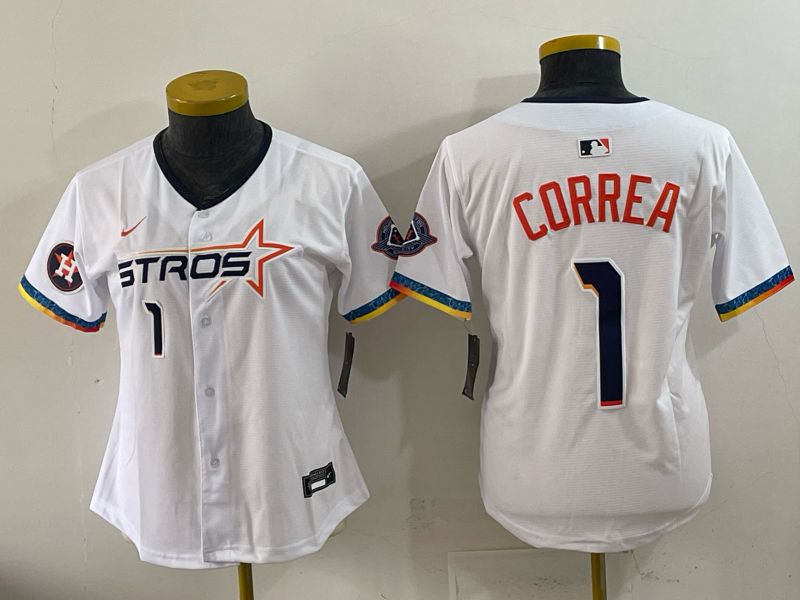 Women 2025 Houston Astros #1 Correa White Four generations Joint Name Nike MLB Jersey style 07->houston astros->MLB Jersey